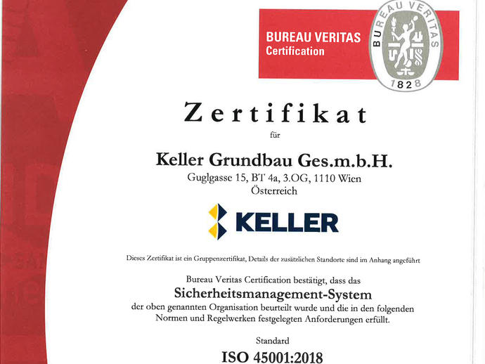 Keller ist ISO 45001:2018 zertifiziert